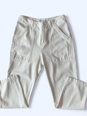 Zara White High-Rise Trousers, US6